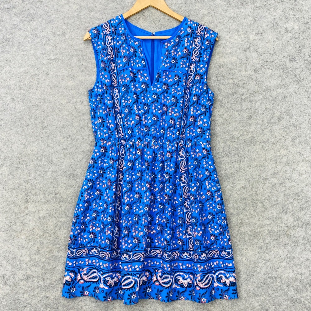 J.Crew Womens Blue Floral Paisley Silk Scarf Dress Vintage Size 8 Sleeveless